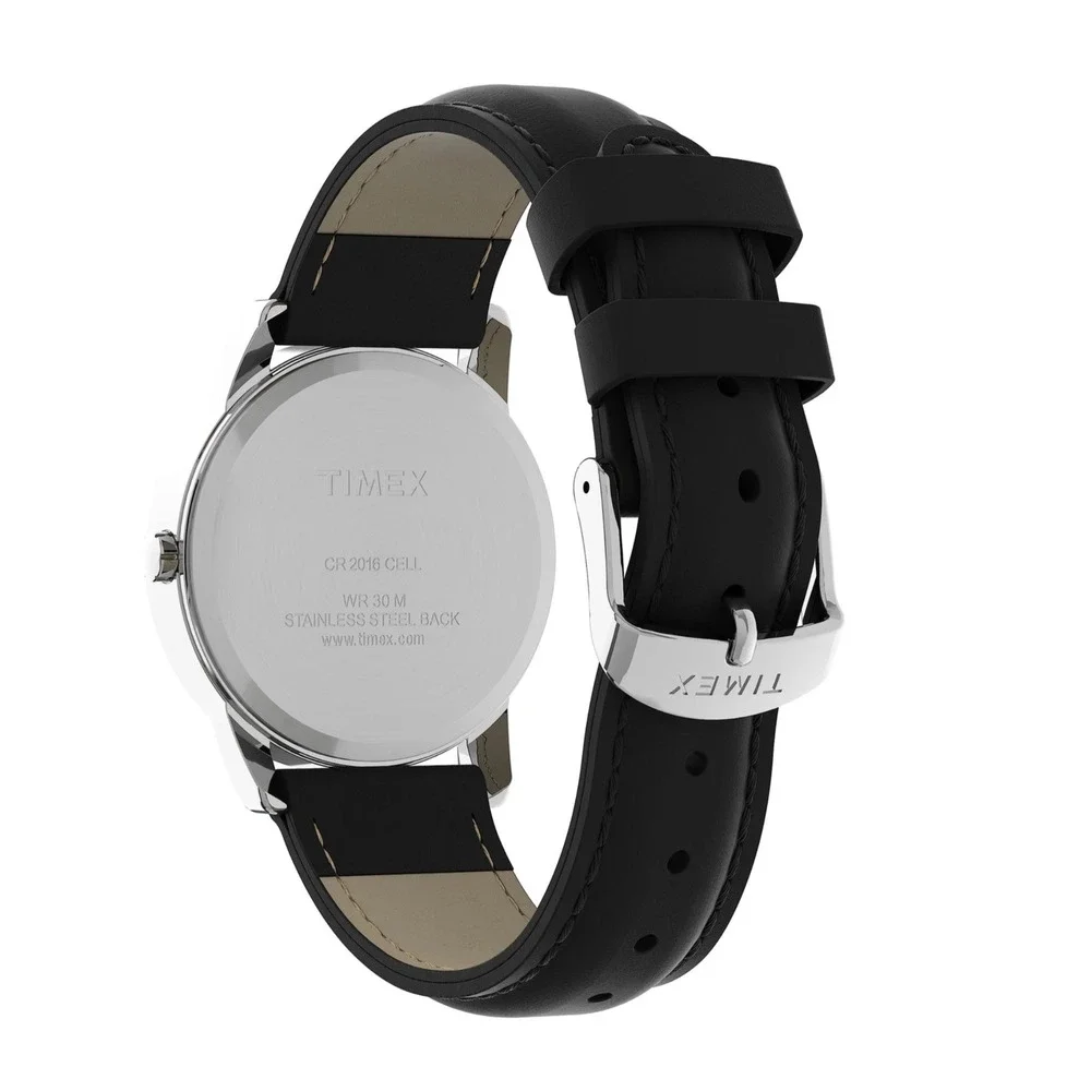 Timex Easy Reader Watch 35mm Silver White Black‎ Leather Indiglo T2H281 9J